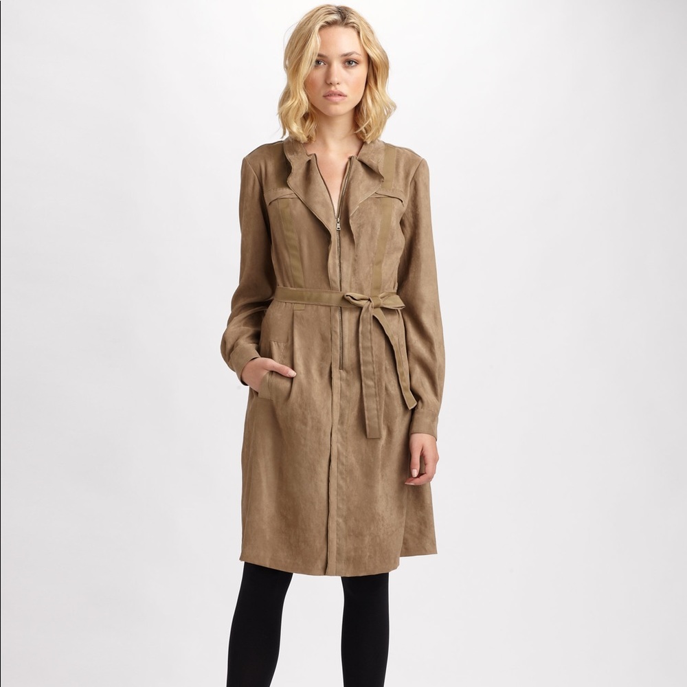 Elie Tahari Natural Suede Tie Belt Dress Chic Work